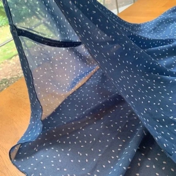 Fashion Blue V Neck Midi Sheer Lined Dress Elastic Waist Boho Chic, Size S - Picture 8 of 11